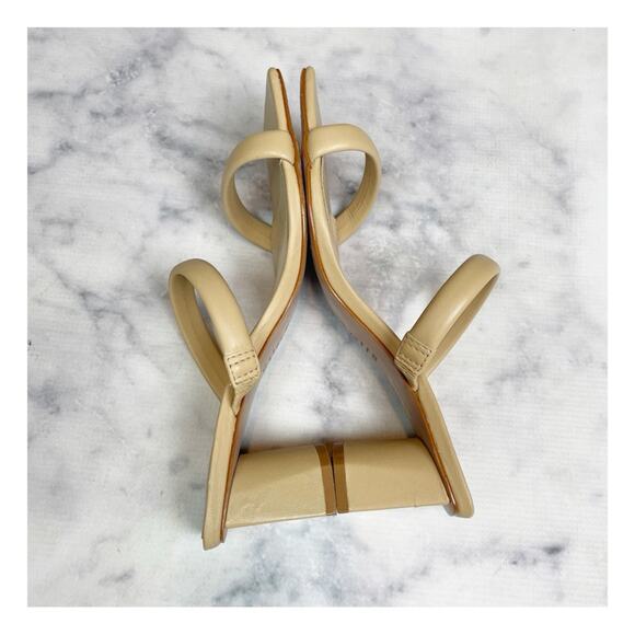 Schutz Ully Lo Beige Double Strap Leather Slide Heeled Sandals - Picture 7 of 11